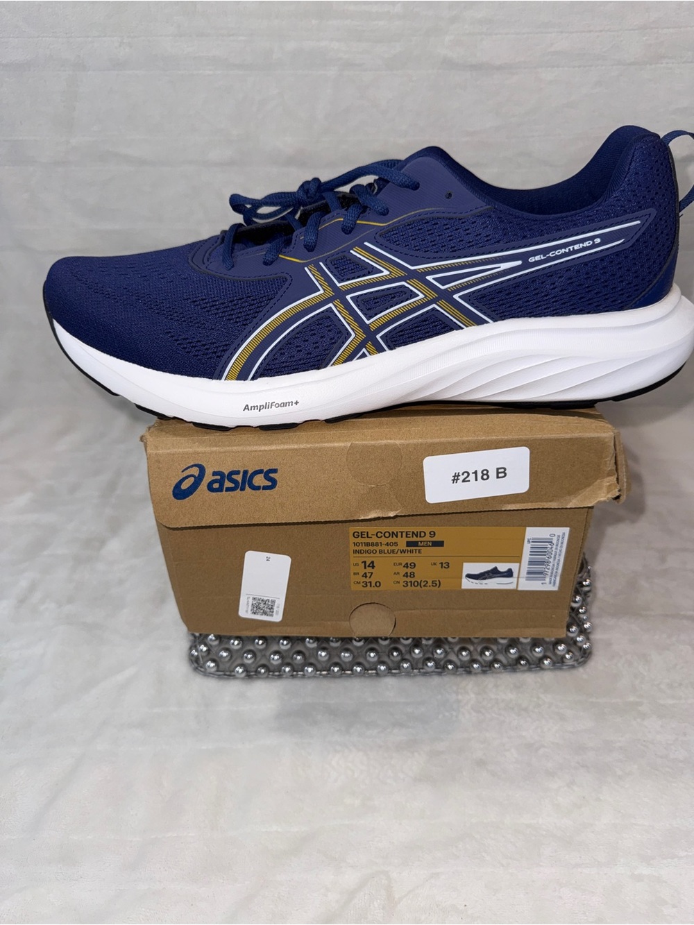 ASICS GEL-Contend 9 Indigo Blue Gold Running Shoes Men’s 14 Style: 1011B881 NWT